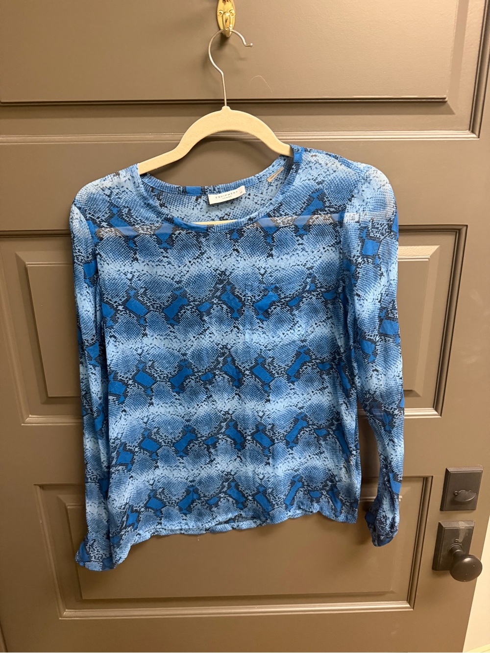 Equipment Femme Blue Snake-Print Long Sleeve Blouse